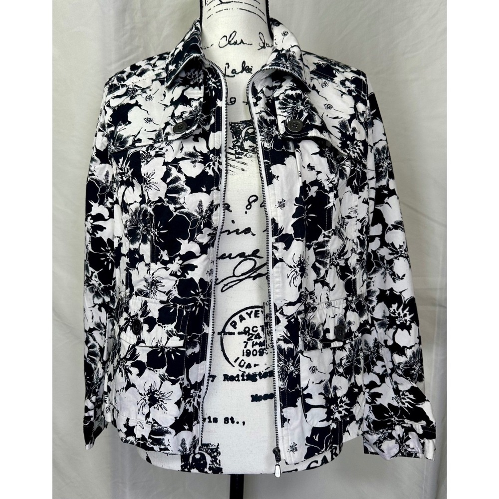Studio Works Floral Print Zip-Front Jacket Womens Petite Small Utility Inspired